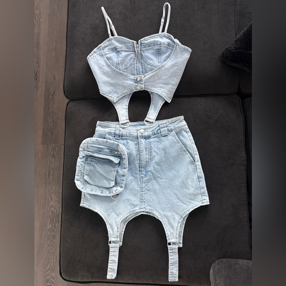 Light Blue Denim Two-Piece Set